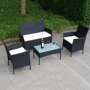 4 Pcs Outdoor Rattan Wicker Cushioned Seat with A Loveset  Patio Furniture HW53485