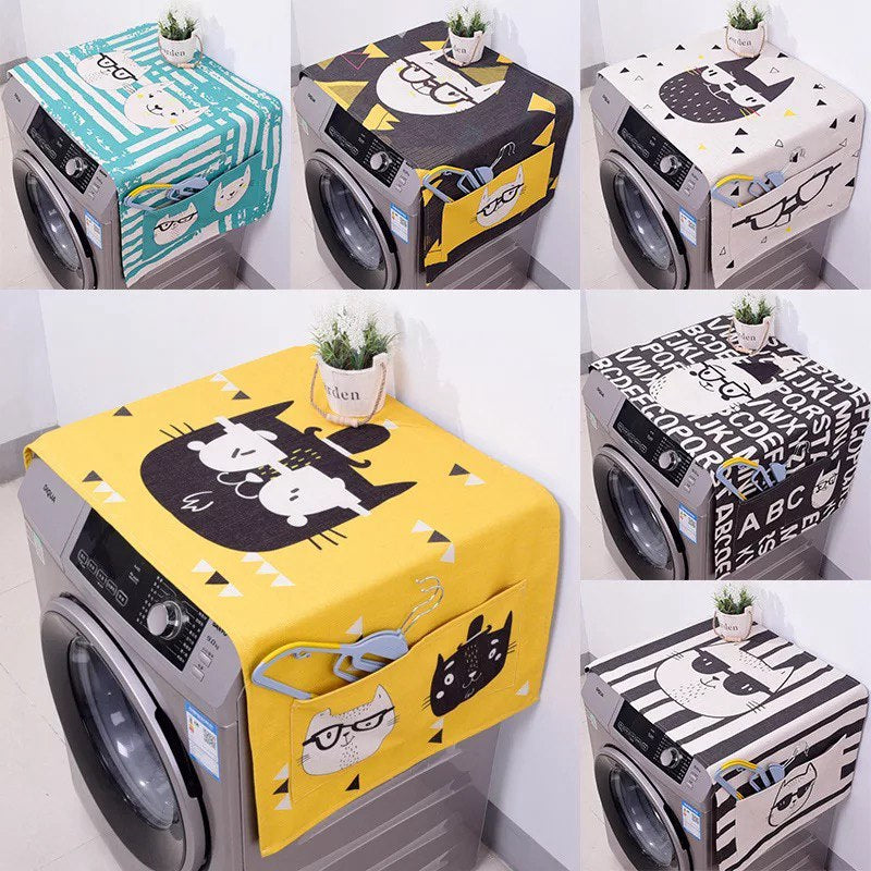 Geometric Fridge Dust Cover Washing Machine Cover Towel Winson Cat Thick Cotton Linen Home Refrigerator Cloth Kitchen Products