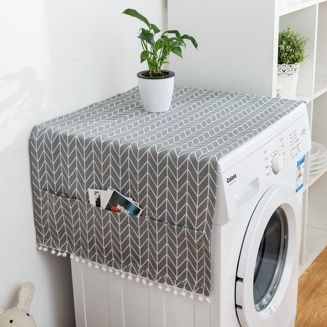 Geometric Fridge Dust Cover Washing Machine Cover Towel Winson Cat Thick Cotton Linen Home Refrigerator Cloth Kitchen Products