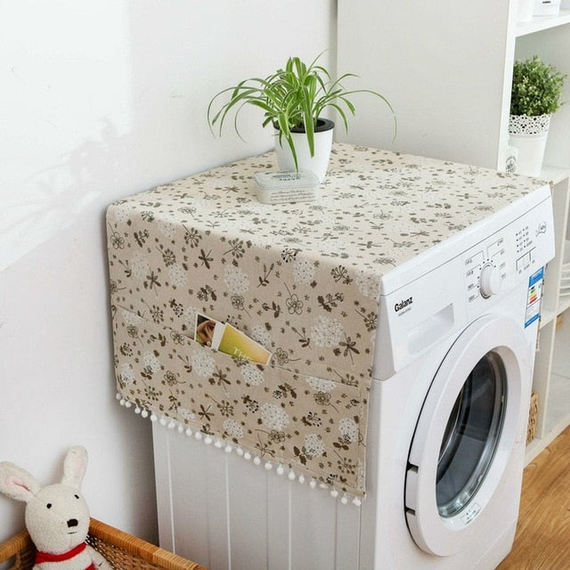 Geometric Fridge Dust Cover Washing Machine Cover Towel Winson Cat Thick Cotton Linen Home Refrigerator Cloth Kitchen Products