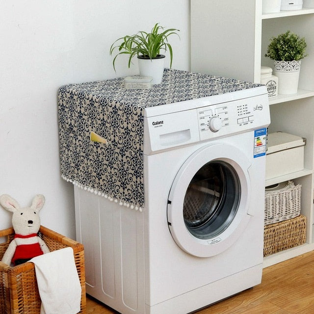 Geometric Fridge Dust Cover Washing Machine Cover Towel Winson Cat Thick Cotton Linen Home Refrigerator Cloth Kitchen Products