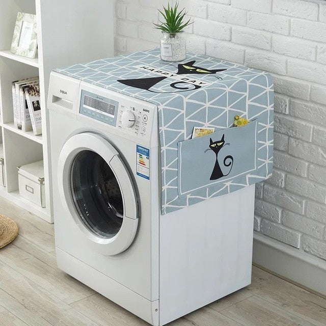 Geometric Fridge Dust Cover Washing Machine Cover Towel Winson Cat Thick Cotton Linen Home Refrigerator Cloth Kitchen Products