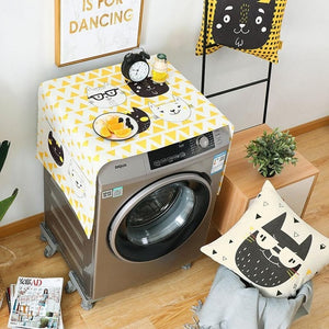 Geometric Fridge Dust Cover Washing Machine Cover Towel Winson Cat Thick Cotton Linen Home Refrigerator Cloth Kitchen Products