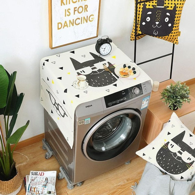 Geometric Fridge Dust Cover Washing Machine Cover Towel Winson Cat Thick Cotton Linen Home Refrigerator Cloth Kitchen Products