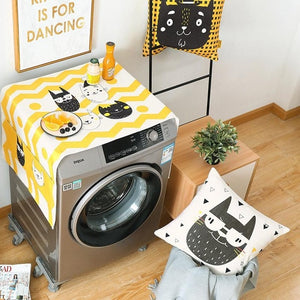 Geometric Fridge Dust Cover Washing Machine Cover Towel Winson Cat Thick Cotton Linen Home Refrigerator Cloth Kitchen Products