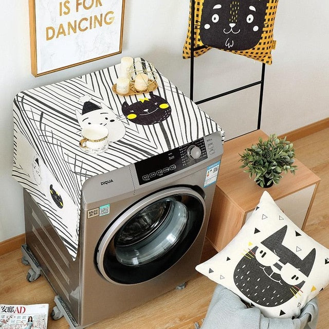 Geometric Fridge Dust Cover Washing Machine Cover Towel Winson Cat Thick Cotton Linen Home Refrigerator Cloth Kitchen Products