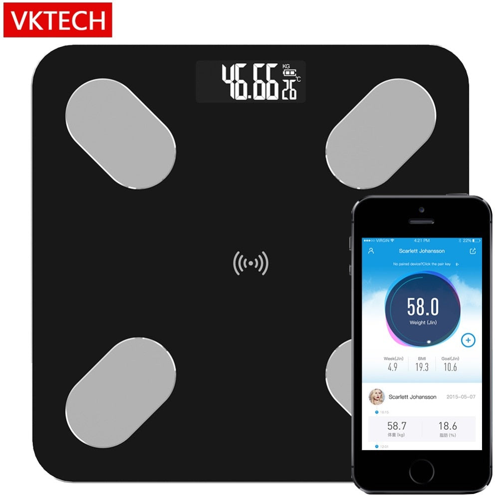 VKTECH S5 Body Fat Scale Floor Scientific Smart Electronic LED Digital Weight Bathroom Scales Balance Bluetooth APP Android IOS