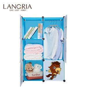 LANGRIA 6-Cube Closet Storage Organizer for Kids Stackable Plastic Cube Shelves Multifunctional Modular Cupboard Cabinet Home