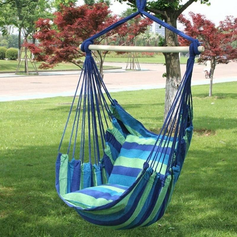 Hammock Hanging Rope Chair Garden Hanging Chair Swing Chair Seat with 2 Pillows for Garden Use (Stick not include)